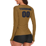 Custom Khaki Navy Women's Long-Sleeve Shirt