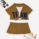 Custom Khaki Navy Cheerleading Uniform Set