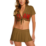 Custom Khaki Orange Red Cheerleading Uniform Set