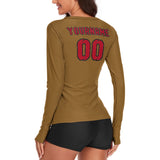 Custom Khaki Red Women's Long-Sleeve Shirt