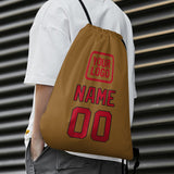 Custom Khaki Red Drawstring Bag