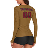 Custom Khaki Crimson Red Women's Long-Sleeve Shirt