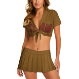 Custom Khaki Coral Red Cheerleading Uniform Set