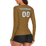 Custom Khaki White Women's Long-Sleeve Shirt