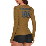 Custom Khaki Dark Grey Women's Long-Sleeve Shirt