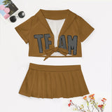 Custom Khaki Dark Grey Cheerleading Uniform Set