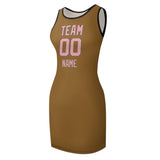 Custom Khaki Light Pink Sleeveless Vest Dress