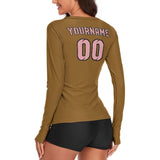 Custom Khaki Light Pink Women's Long-Sleeve Shirt