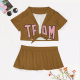 Custom Khaki Light Pink Cheerleading Uniform Set