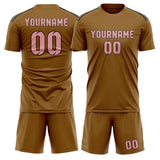 Custom Khaki Light Pink Soccer Jersey