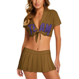 Custom Khaki Light Purple Cheerleading Uniform Set