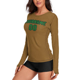 Custom Khaki Emerald Green Women's Long-Sleeve Shirt