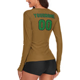 Custom Khaki Emerald Green Women's Long-Sleeve Shirt