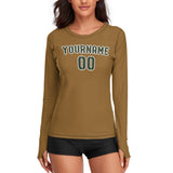 Custom Khaki Dark Green Women's Long-Sleeve Shirt
