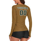 Custom Khaki Dark Green Women's Long-Sleeve Shirt