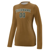 Custom Khaki Dark Green Women's Long-Sleeve Shirt