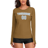 Custom Khaki Light Blue Women's Long-Sleeve Shirt