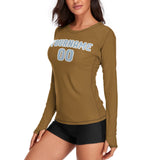 Custom Khaki Light Blue Women's Long-Sleeve Shirt