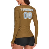 Custom Khaki Light Blue Women's Long-Sleeve Shirt