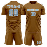 Custom Khaki Light Blue Soccer Jersey