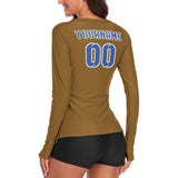 Custom Khaki Sky Blue Women's Long-Sleeve Shirt