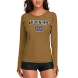 Custom Khaki Navy Women's Long-Sleeve Shirt