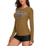 Custom Khaki Navy Women's Long-Sleeve Shirt