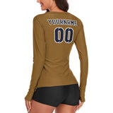 Custom Khaki Navy Women's Long-Sleeve Shirt