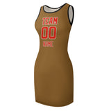 Custom Khaki Orange Red Sleeveless Vest Dress