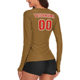 Custom Khaki Orange Red Women's Long-Sleeve Shirt