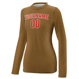 Custom Khaki Orange Red Women's Long-Sleeve Shirt