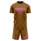Custom Khaki Pink Soccer Jersey