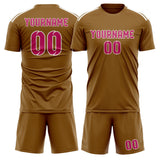 Custom Khaki Pink Soccer Jersey