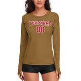 Custom Khaki Red Women's Long-Sleeve Shirt