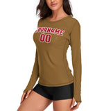 Custom Khaki Red Women's Long-Sleeve Shirt