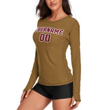 Custom Khaki Crimson Red Women's Long-Sleeve Shirt