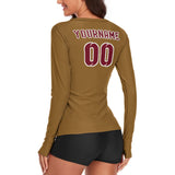Custom Khaki Crimson Red Women's Long-Sleeve Shirt
