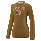 Custom Khaki Coral Red Women's Long-Sleeve Shirt