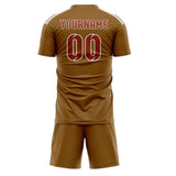 Custom Khaki Coral Red Soccer Jersey
