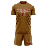 Custom Khaki Coral Red Soccer Jersey