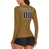 Custom Khaki Black Women's Long-Sleeve Shirt