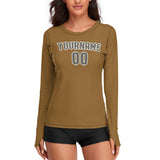 Custom Khaki Dark Grey Women's Long-Sleeve Shirt