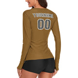 Custom Khaki Dark Grey Women's Long-Sleeve Shirt