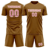 Custom Khaki Light Pink Soccer Jersey
