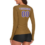 Custom Khaki Light Purple Women's Long-Sleeve Shirt