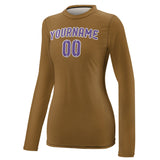 Custom Khaki Light Purple Women's Long-Sleeve Shirt