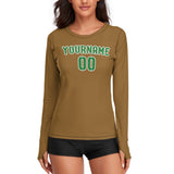 Custom Khaki Emerald Green Women's Long-Sleeve Shirt