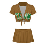 Custom Khaki Emerald Green Cheerleading Uniform Set