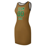 Custom Khaki Emerald Green Sleeveless Vest Dress