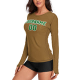 Custom Khaki Emerald Green Women's Long-Sleeve Shirt
